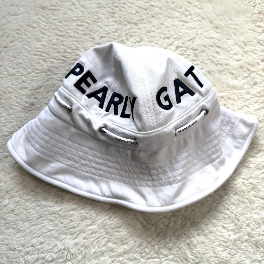PEARLY GATES ビッグロゴ ベルトハット ホワイト FR ゴルフ 美品